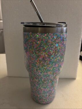 Glitter Confetti Stainless Steel Travel Tumbler - Pink Multi